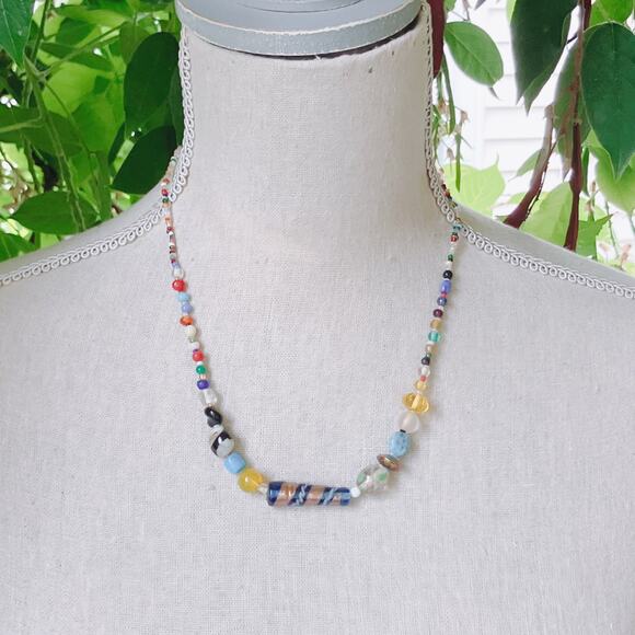 VTG Mid Century Glass Bead Necklace Boho Artisan Murano Style Lampwork 60s 70s - Picture 3 of 15